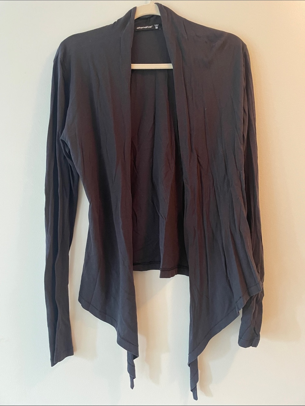 Alternative Soft Black Draped Open-Front Cardigan